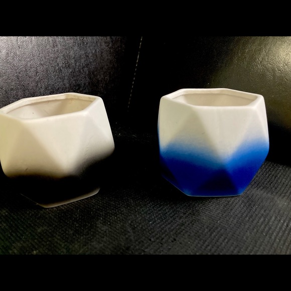 Geometric Colorful Ceramic Mini Planter Pots With Bamboo Saucer Set of 2 - Picture 2 of 6